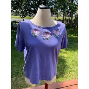 Bob Mackie Wearable Art Purple Embroidered Lily Cotton Top Large